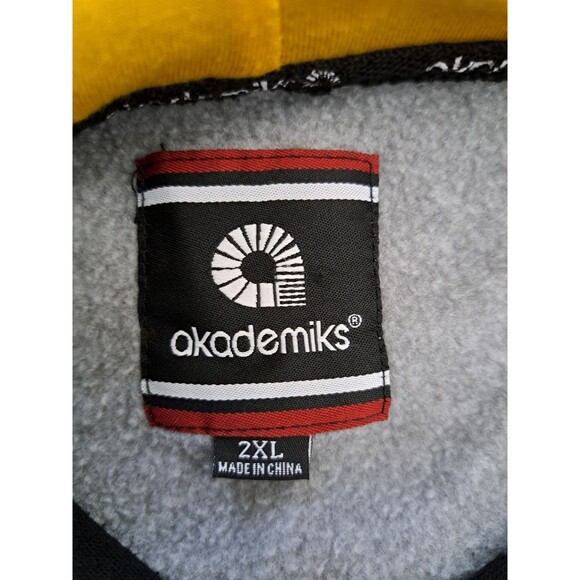VTG Akademiks Hoodie Sweatshirt Black Gray Yellow Y2K Missing Drawstring 2XL - Picture 2 of 12